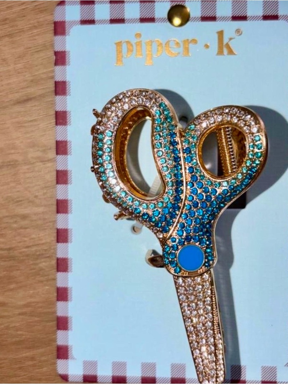 Piper K Gold Scissors hair clip with Blue and Aqua Crystals
